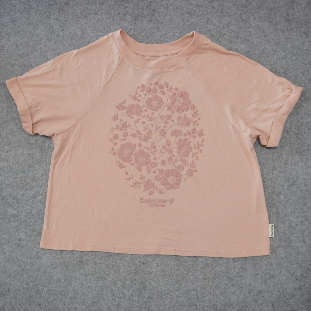 Bearpaw Women's Size Small Graphic Tee Baby Blush Pink Floral Embossed Shirt